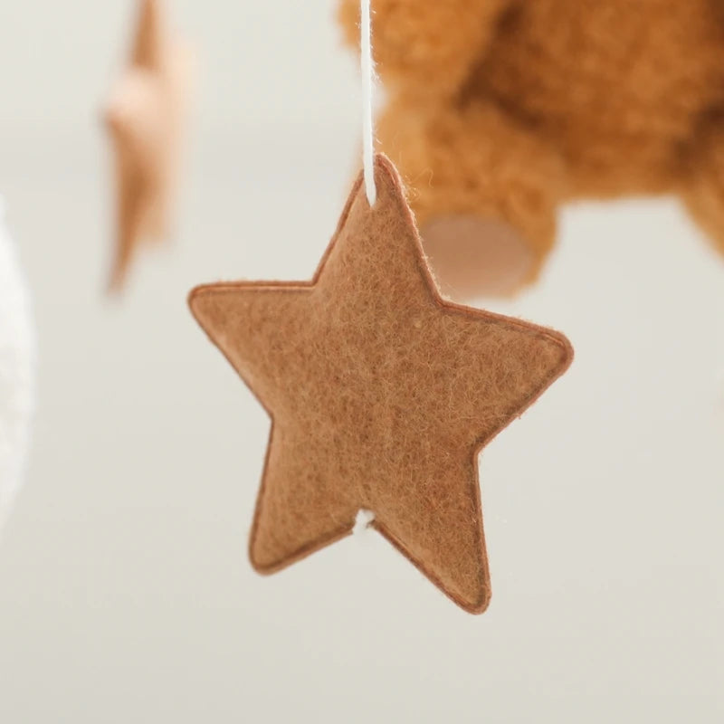 Wooden Crib Mobile Baby Bed Bell Rattle Toy Soft Felt Cartoon Bear Mobile Hanging Newborn Music Box Bed Bell Hanging Bracket Toy by Smarsty