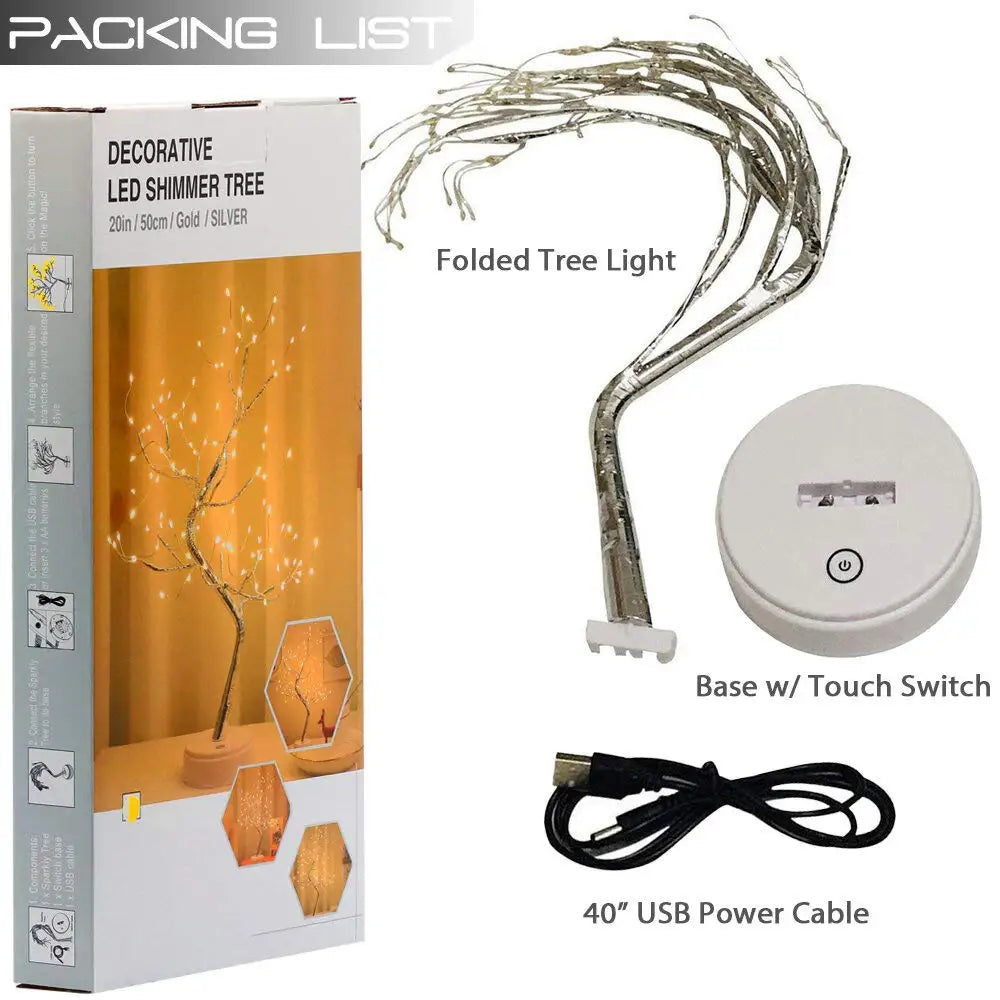 20" Warm White Twinkle Tree Lamp, 108 LED Fairy Lights Battery/USB Operated, DIY Bendable Tabletop Decor for Home Christmas Gift