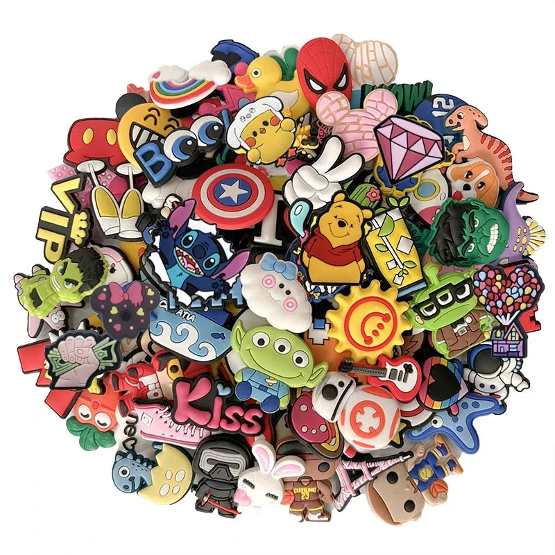 30/90pcs Random Pattern Shoe Charms Set For Clogs Bag Bubble Slides Sandals, PVC Shoe Decorations Beach Bag Accessories Gift