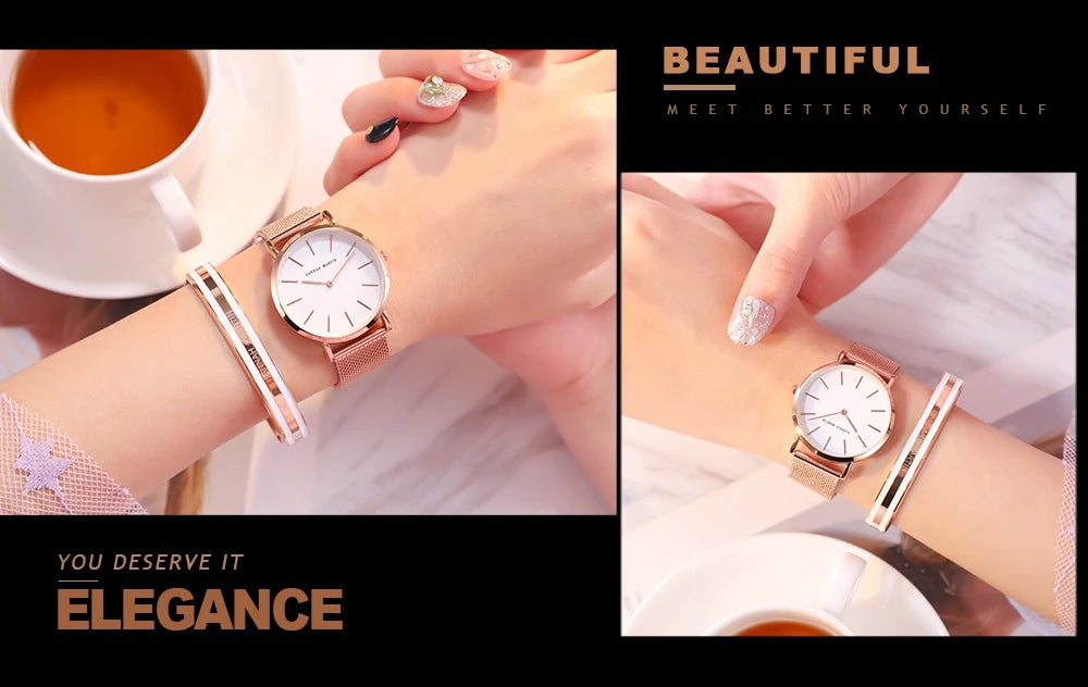Rose Gold Women's Bracelet Watch with Japan Quartz Movement - Smarsty