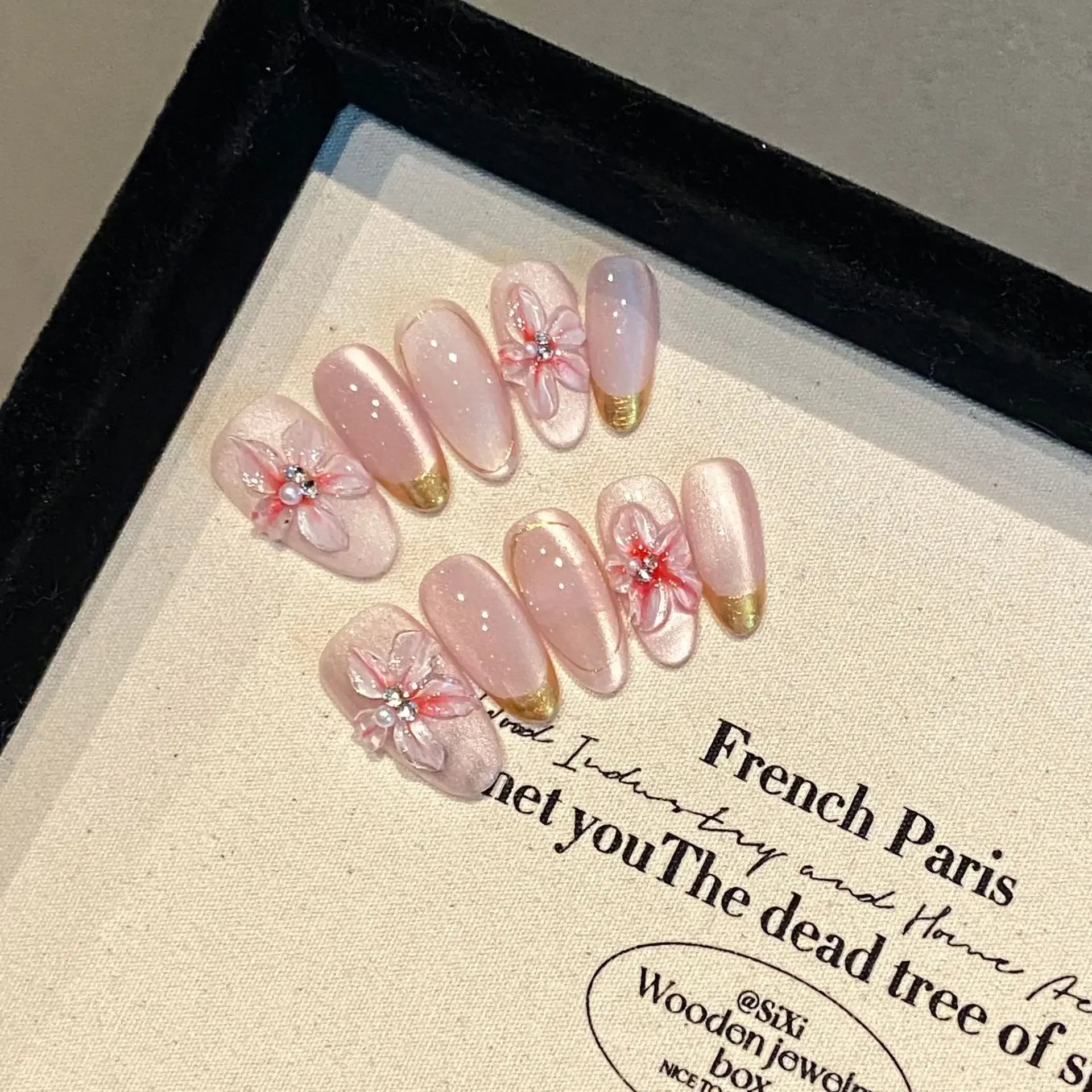 Handmade Pink Press On Nails with Rhinestones - Smarsty