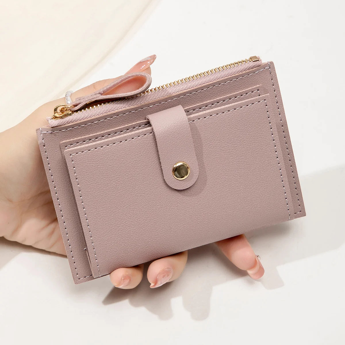 Minimalist and fashionable women's short card bag, ultra-thin mini PU leather zero wallet, women's credit card holder wallet