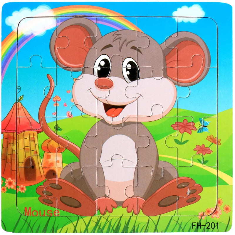 New 20 Piece Wooden 3d Puzzle Cartoon Animal Vehicle Jigsaw Puzzle Montessori Educational Toys For Kids Baby 1 2 3 Years by Smarsty