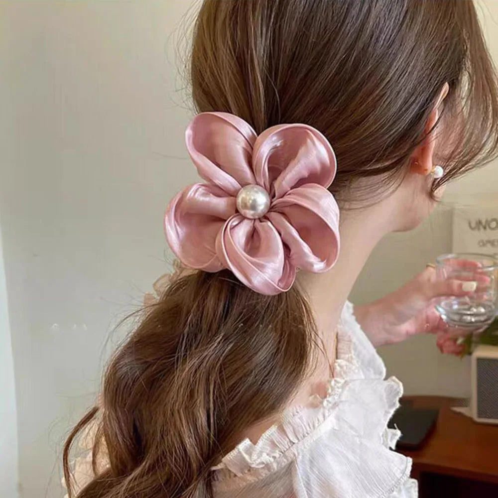 Summer Pearl Flower Scrunchie High Elastic Hair Tie - Smarsty