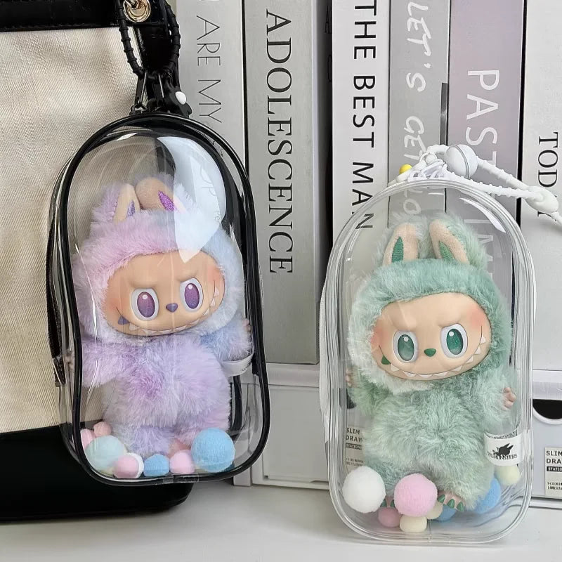 Colorful Transparent Protector Case Organizer Box for 17cm Labubu V3 Dolls Outdoor Display Bag With Keychain Doll Accessories by Smarsty