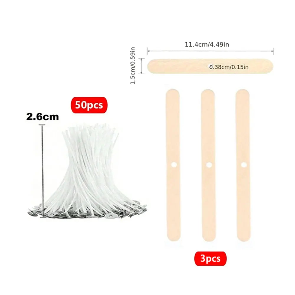 53pcs Candle Wicks Holder Waxed Cotton Candle Wicks Set with Stand Original Smokeless Candle Wicks Soy Oil Wax Core Woven Making - Smarsty