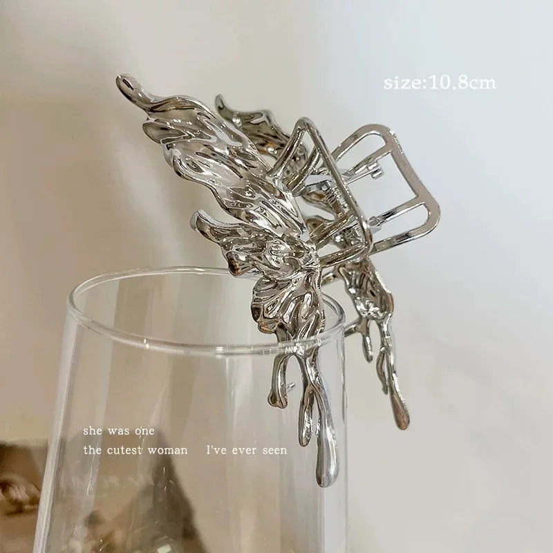 Large Silver Heart Hair Claw Clip Elegant Secure Hold - Smarsty