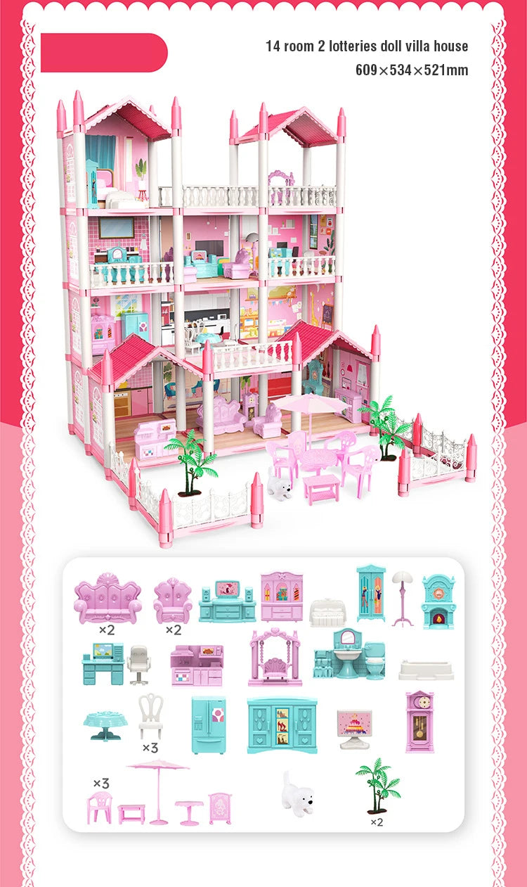 Girl Doll House Toy Children Pretend Play Dollhouse Villa Patchwork Dream Furniture Home Doll House for Kids Christmas Toy Gifts by Smarsty