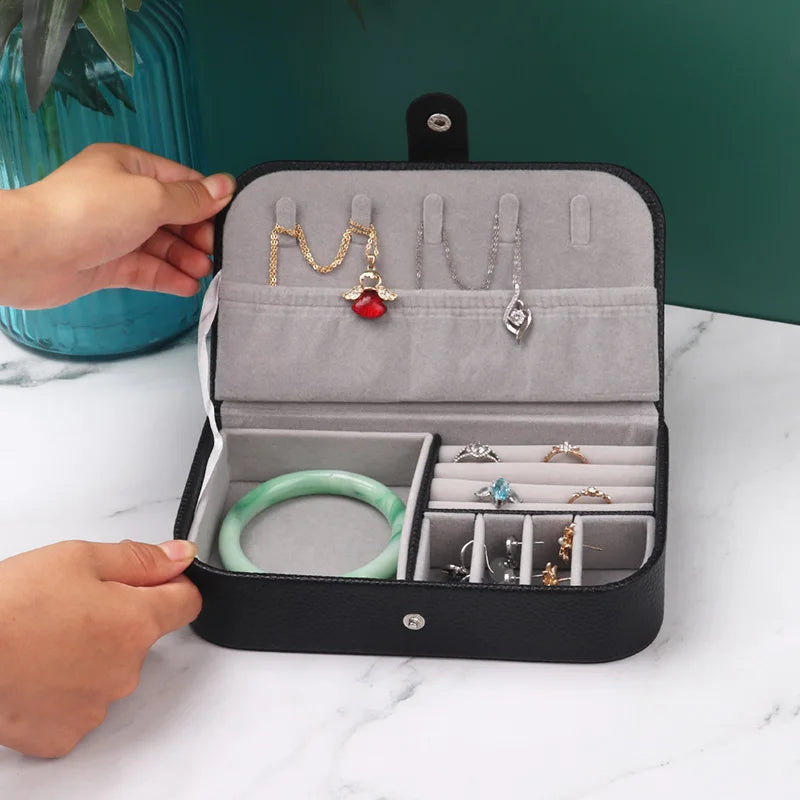 Portable Jewelry Organizer Case for Travel with Leather Storage - Smarsty