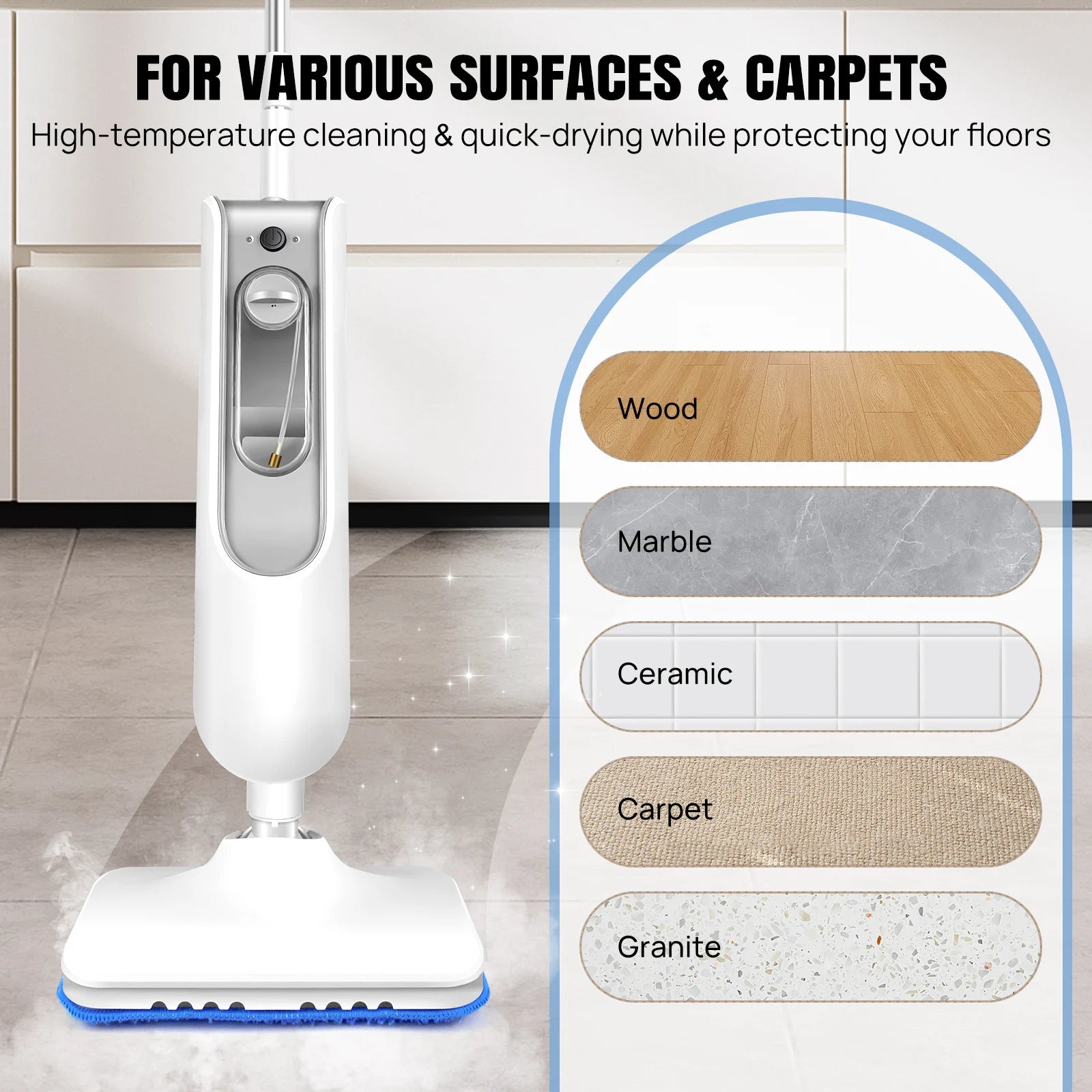 DayPlus Steam Mop & Detachable Steam Cleaner, 1500W Powerful Floor Steamer for Carpet Laminate Hardwood,2 Washable Pads, 400ml