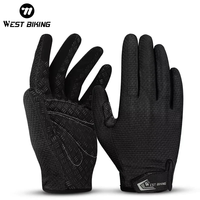 West Biking Full Finger Cycling Gloves Non Slip Silicone Palm - Smarsty