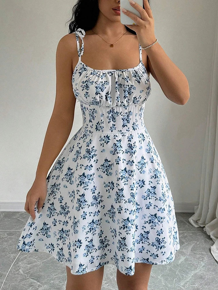 Women's Summer Floral Spaghetti Strap Beach Short Dress,Womens Dresses,Woman Clothing,Woman Clothes,Sundress,New In Dress 2025 - Smarsty