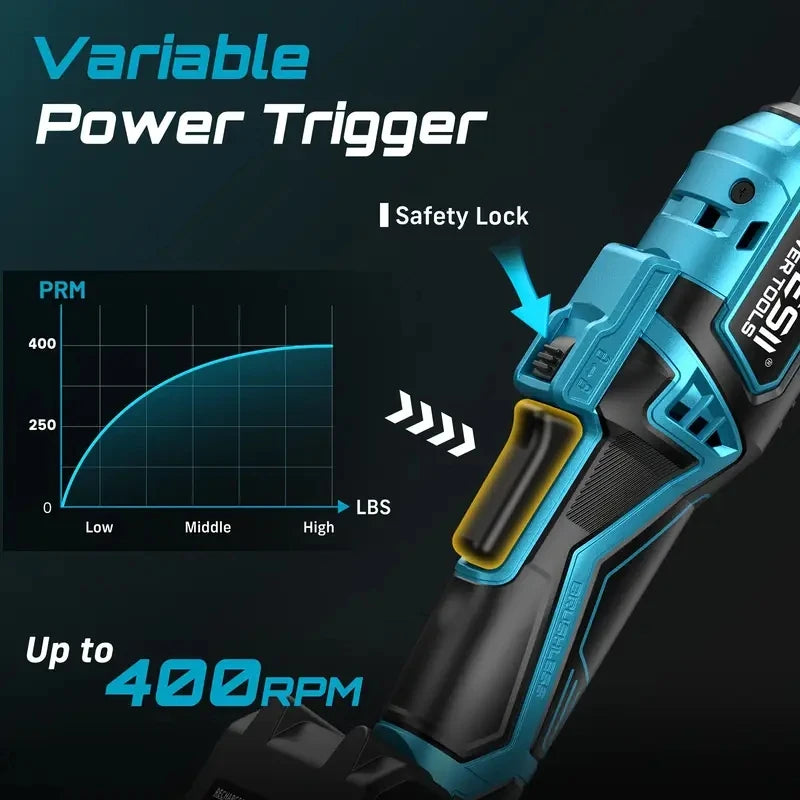 Seesii 3/8" 21V Cordless Electric Wrench 80Nm 6.3'' Extended Electric Ratchet Wrench Rechargeable Angle Wrench Car Repair Tools