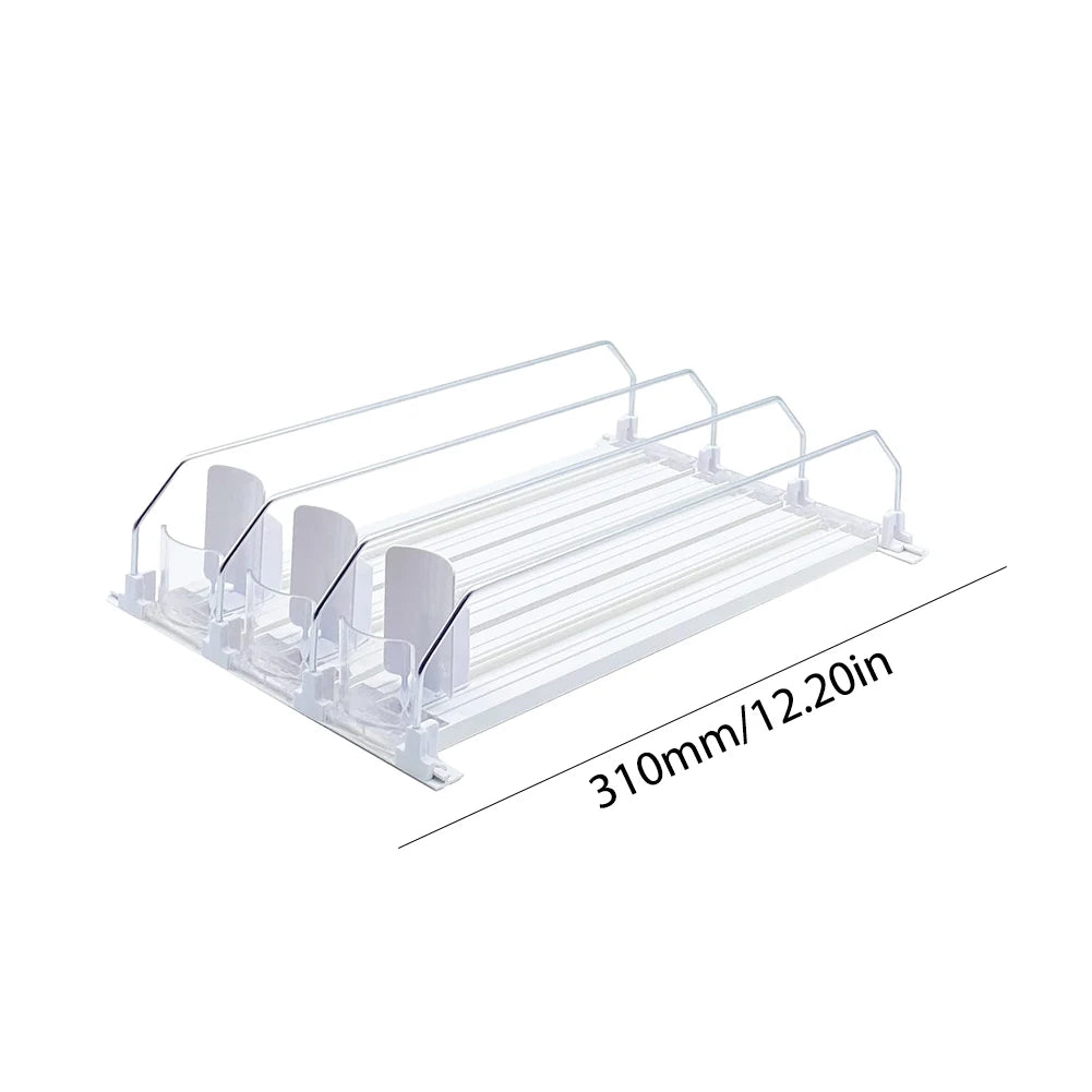 Canned Beverage Push Rack Drink Organizer Dispenser Spring Push Adjustable Width Storage Shelf E-shaped Glide for Kitchen Fridge