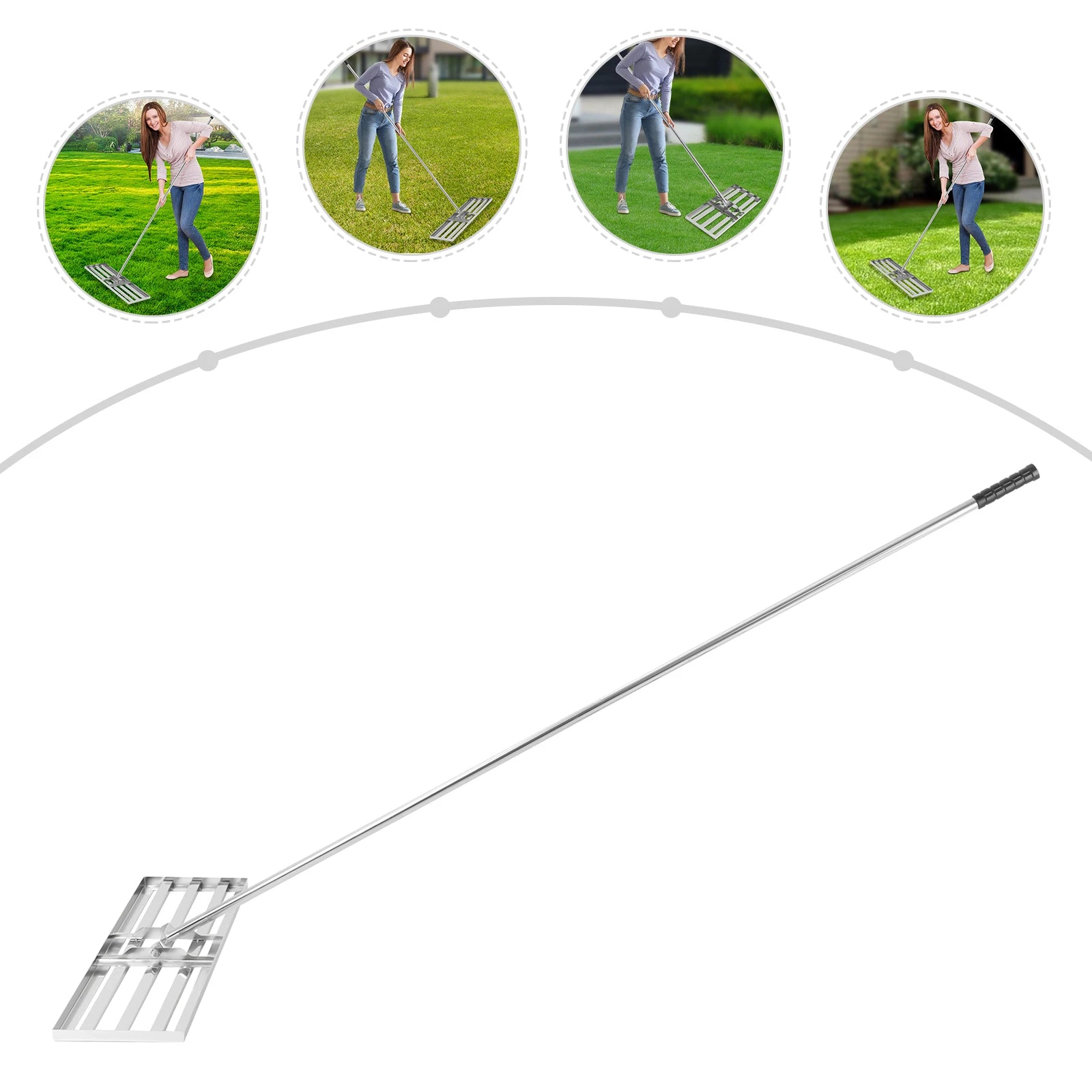 Professional Lawn Leveling Rake Soil Lawn Rake Adjustable 50-180cm Handle 180° Rotation for Perfect Turf & Green Grass