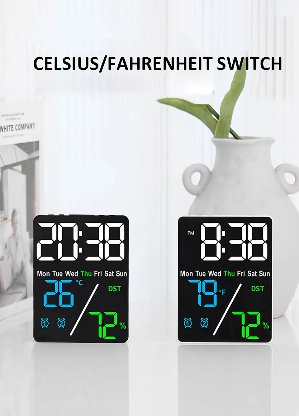 Multifunctional Large Screen Digital Alarm Clock with Humidity Display - Smarsty
