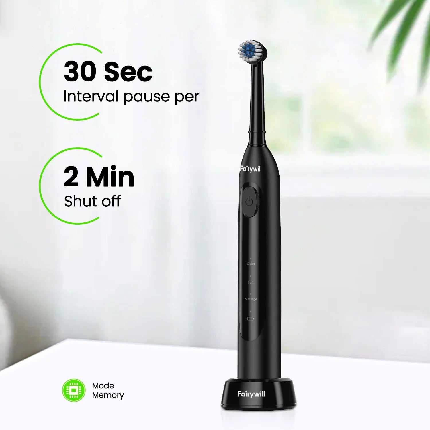 Fairywill Electric Toothbrush T2233Powerful Rotation Cleaning 4 Replacement Heads Rechargeable Sonic Toothbrush for Adults