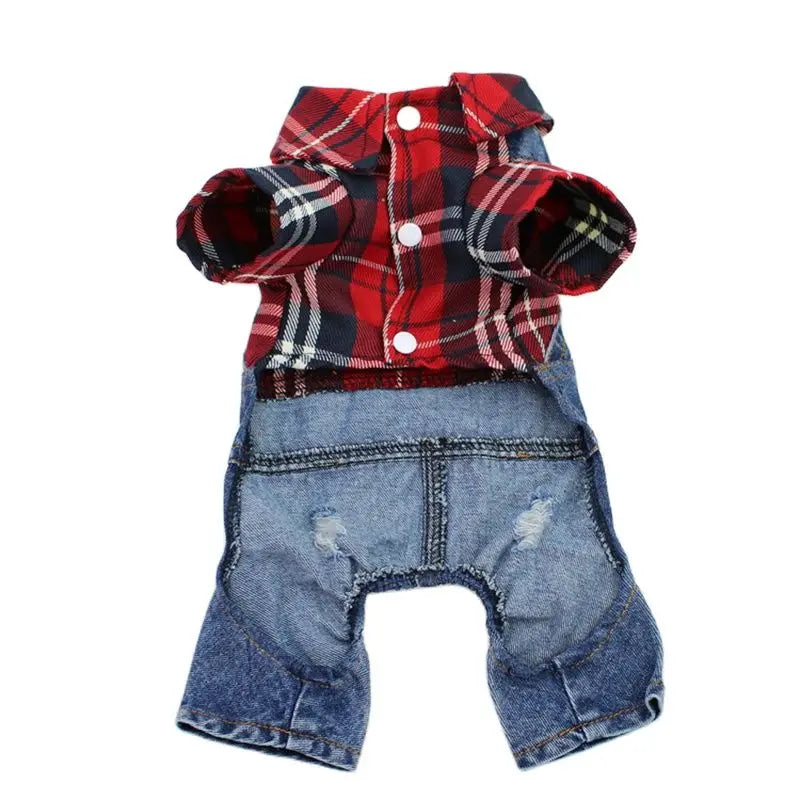 Denim Plaid Jumpsuit Hoodie for Dogs and Cats - Smarsty