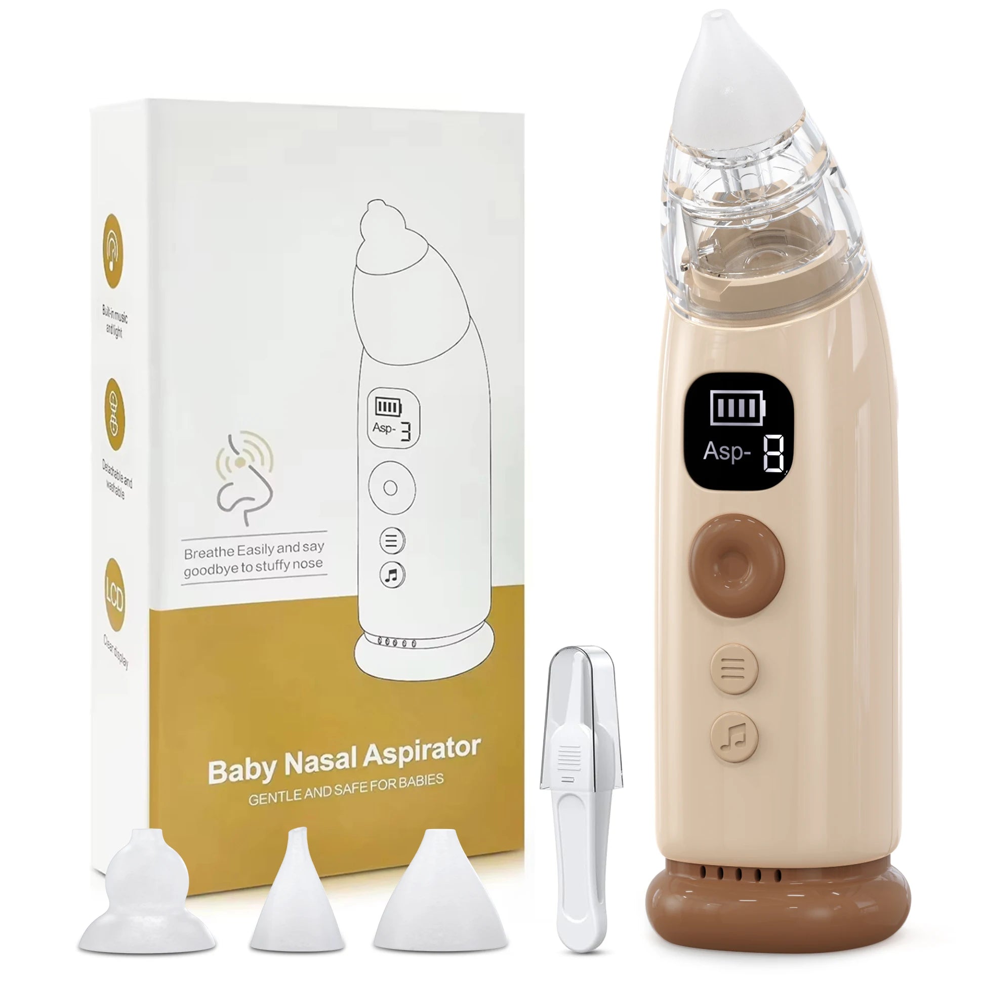 Electric Baby Nose Vacuum Cleaner Adjustable Infant Nasal Aspirator Rechargeable with 3 Silicone Nozzles for Newborns Toddlers - Smarsty