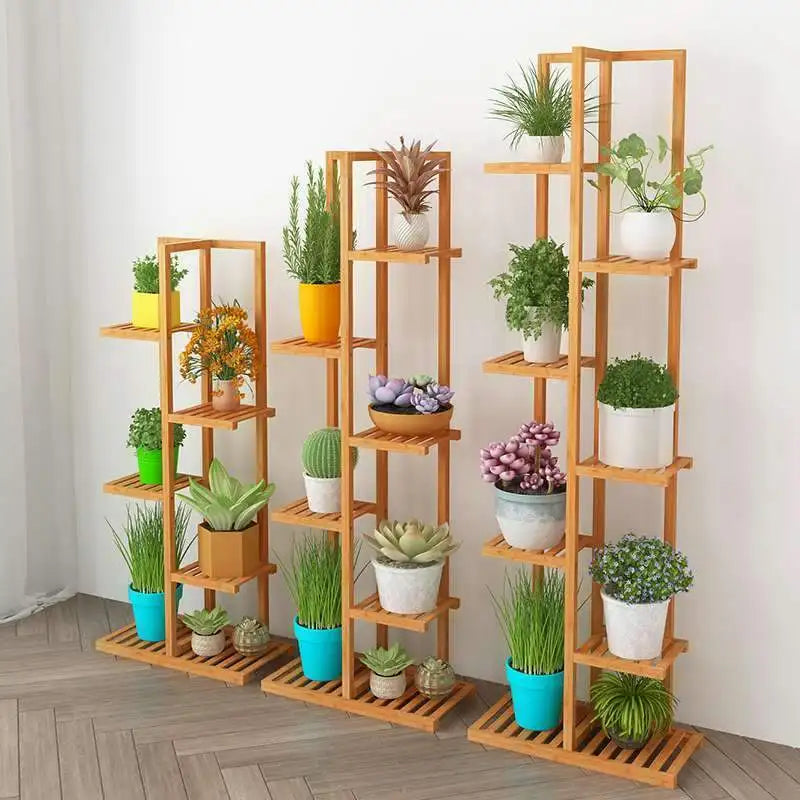 Bamboo 5 / 6 Tier Plant Stand Rack Multiple Flower Pot Holder Shelf Indoor Outdoor Planter Display Shelving Unit for Patio