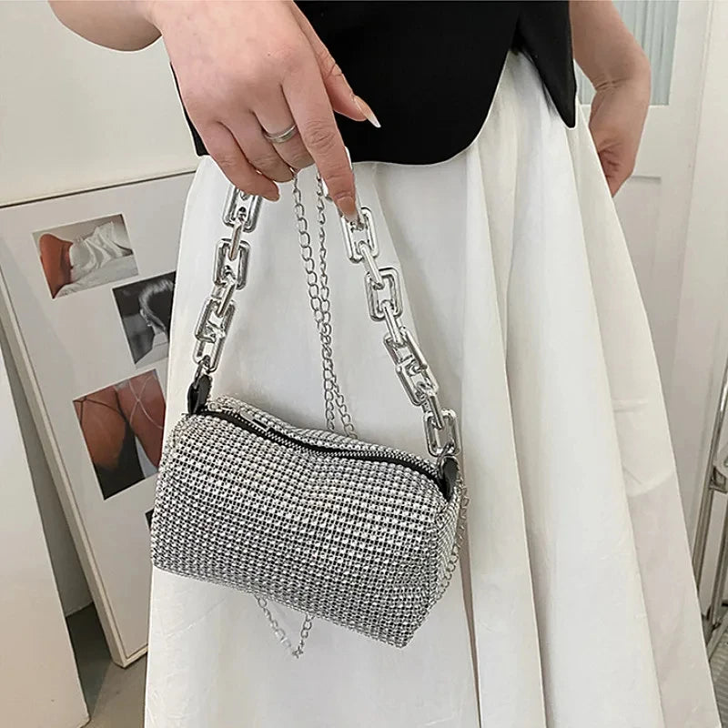 Rhinestone Bucket Bag Sparkling Crossbody Chain Bag - Smarsty