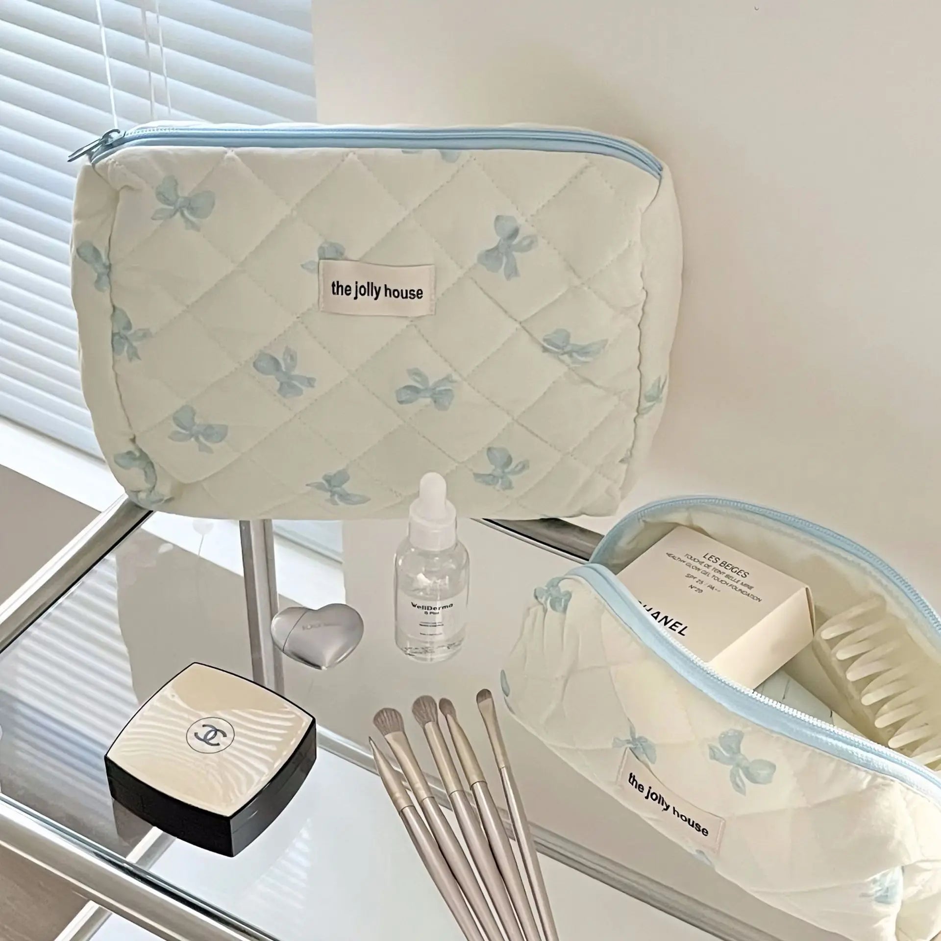 Bow Print Makeup Bag Large Capacity Travel Cosmetic Case - Smarsty