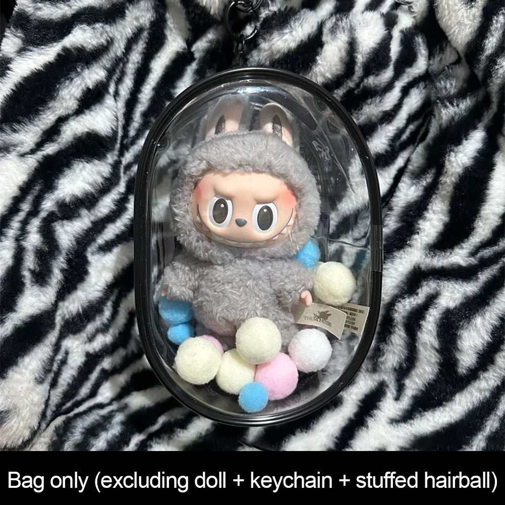 Colorful Transparent Protector Case Organizer Box for 17cm Labubu V3 Dolls Outdoor Display Bag With Keychain Doll Accessories by Smarsty