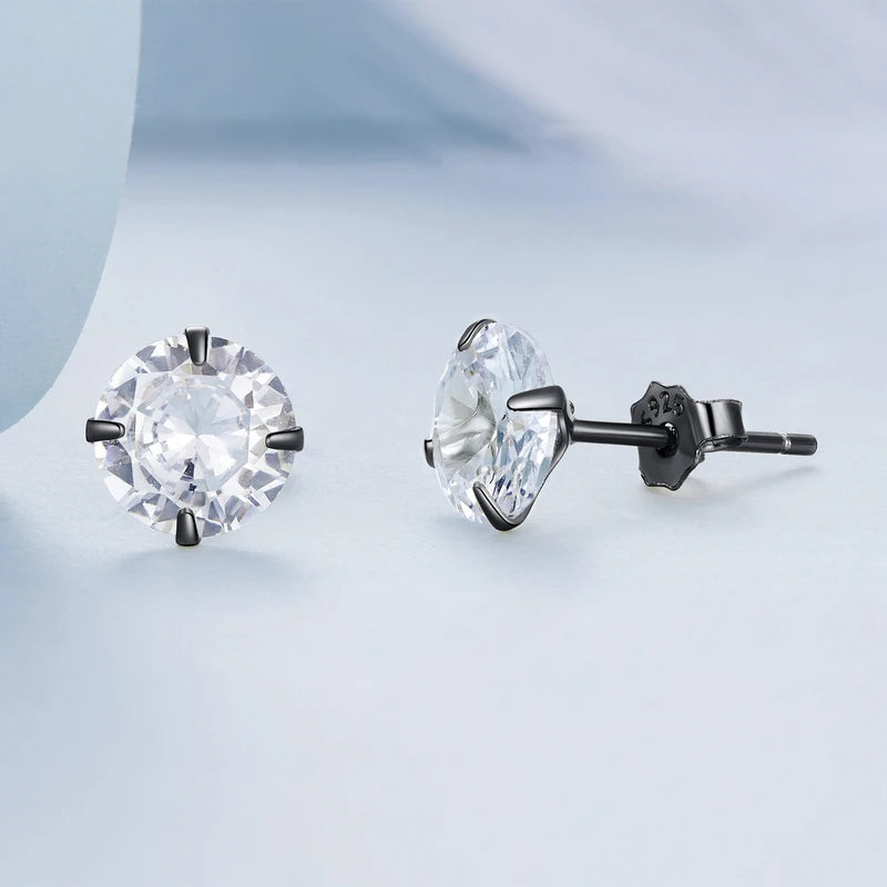 Bamoer CZ Stud Earrings 925 Sterling Silver Platinum Plated Round Cubic Zirconia Hypoallergenic Barbell Earrings 4-7mm - Smarsty