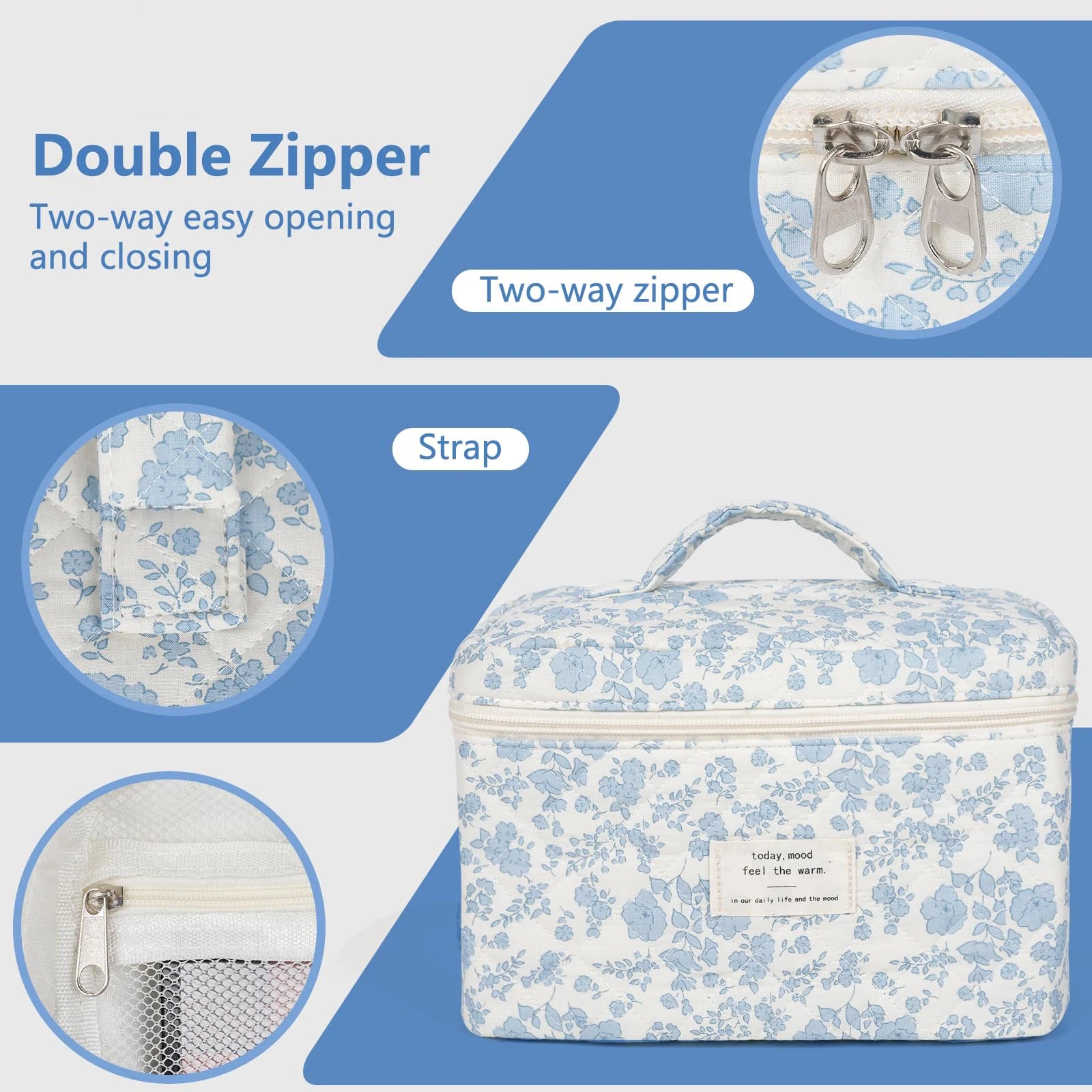 1pcs Cute Quilted Cotton Makeup Bag Women Zipper Cosmetic Organizer Cloth Handbag Box Shape Portable Toiletry Case for Girls - Smarsty
