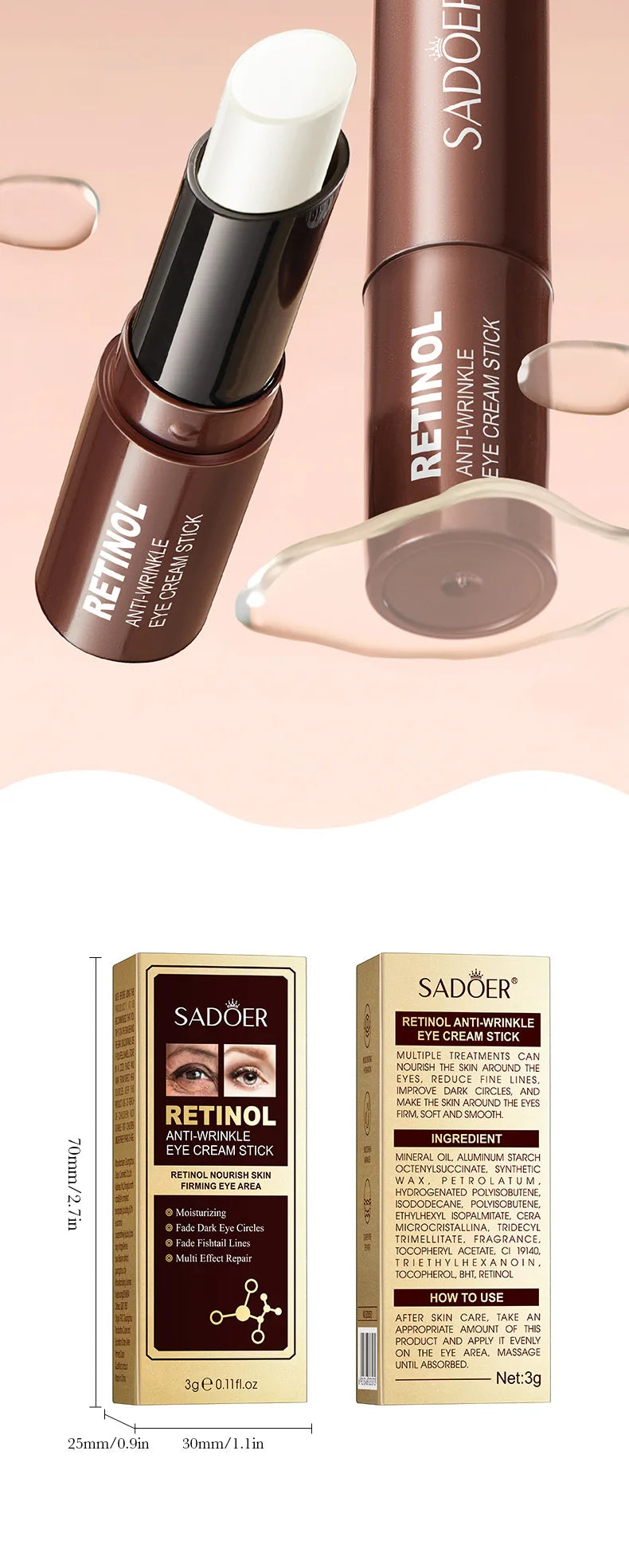 SADOER Retinol Eye Cream Stick for Dark Circles - Smarsty