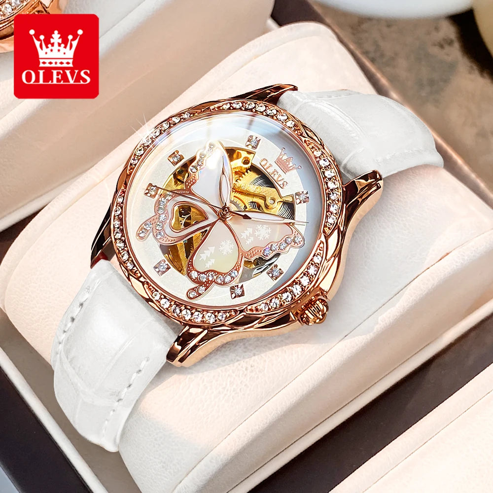 OLEVS Women's Luxury Waterproof Mechanical Watch with Butterfly Dial - Smarsty