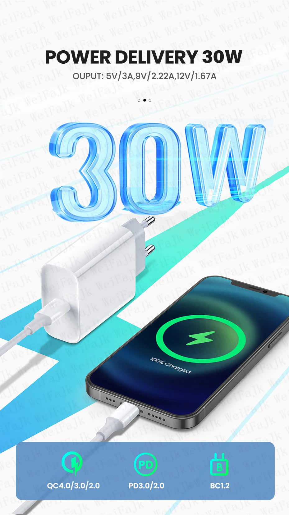 30W USB C Fast Charger For iPhone Pro Series Cable - Smarsty