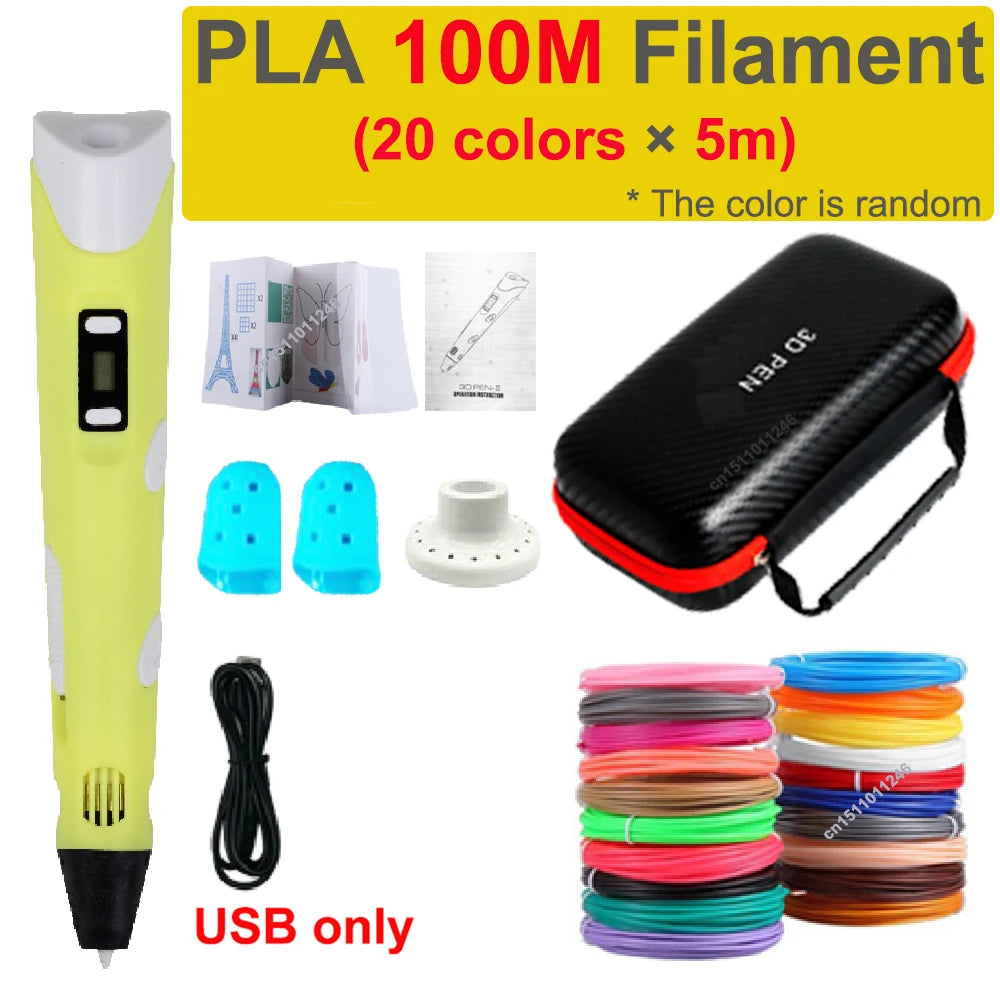 3D Pen 3d Printing Pen Children DIY Drawing Pens PLA Filament Birthday Christmas Boys Girls Gift For Kids With Travel Case - Smarsty
