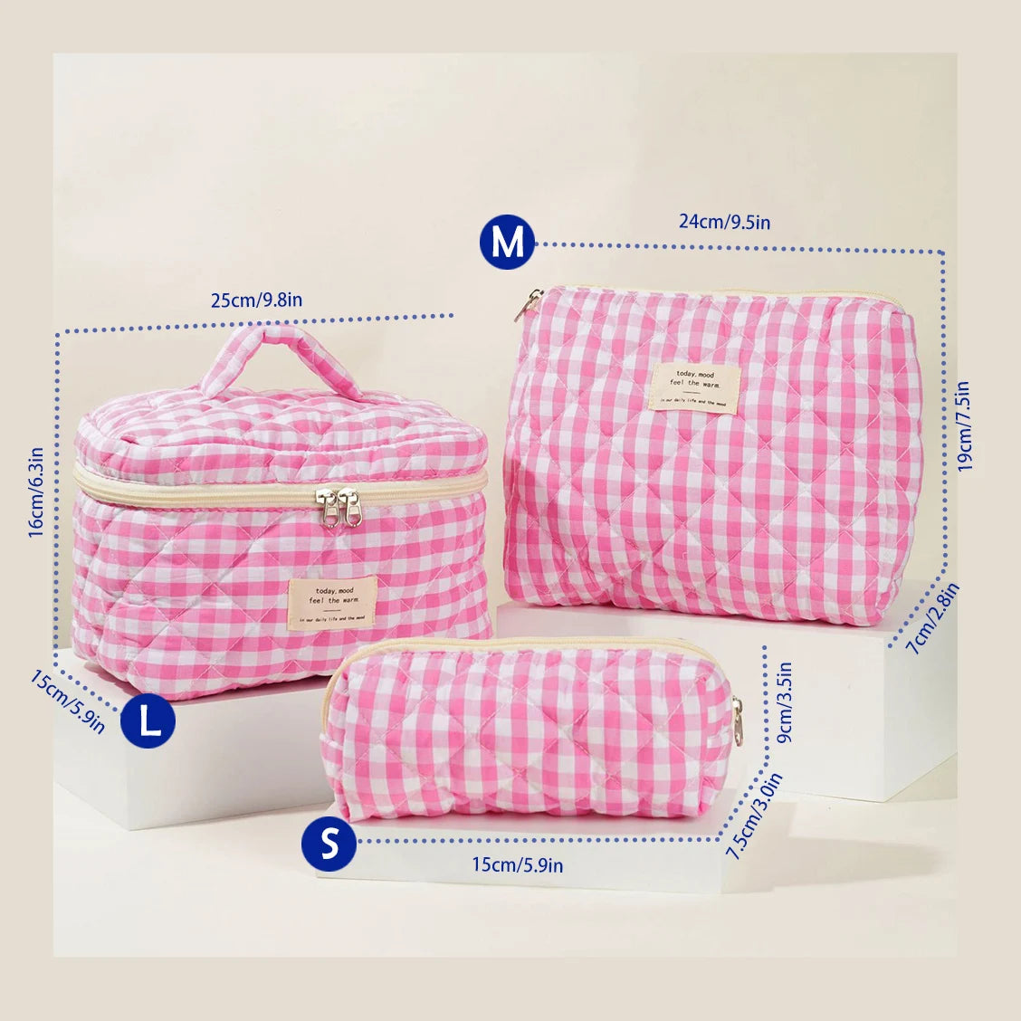 1pcs Cute Quilted Cotton Makeup Bag Women Zipper Cosmetic Organizer Cloth Handbag Box Shape Portable Toiletry Case for Girls - Smarsty