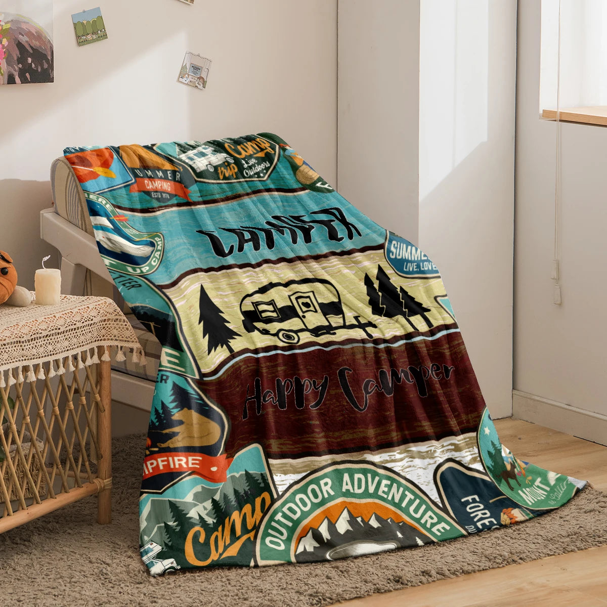 Cozy Camper Pattern Plush Blanket for Travel and Home - Smarsty
