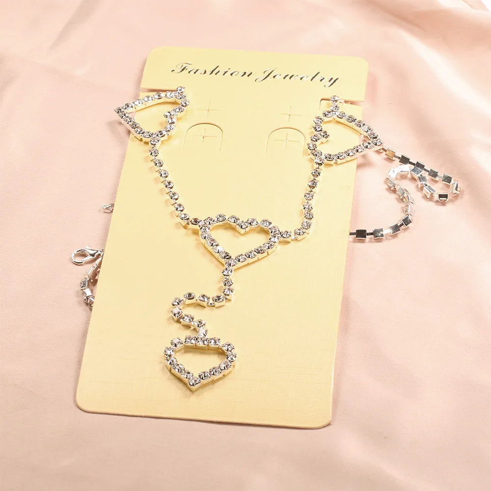 Rhinestone Body Chain Belt with Heart Pendant - Smarsty