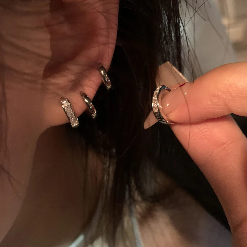 Stainless Steel Hoop Earrings with Zircon Crystals - Smarsty