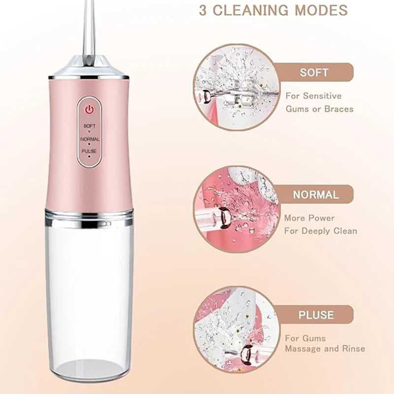 USB Portable Oral Irrigator Water Flosser Dental Water Jet Tools Pick Cleaning Teeth 200ML 4 Nozzles Mouth Oral Cleaning Agents - Smarsty