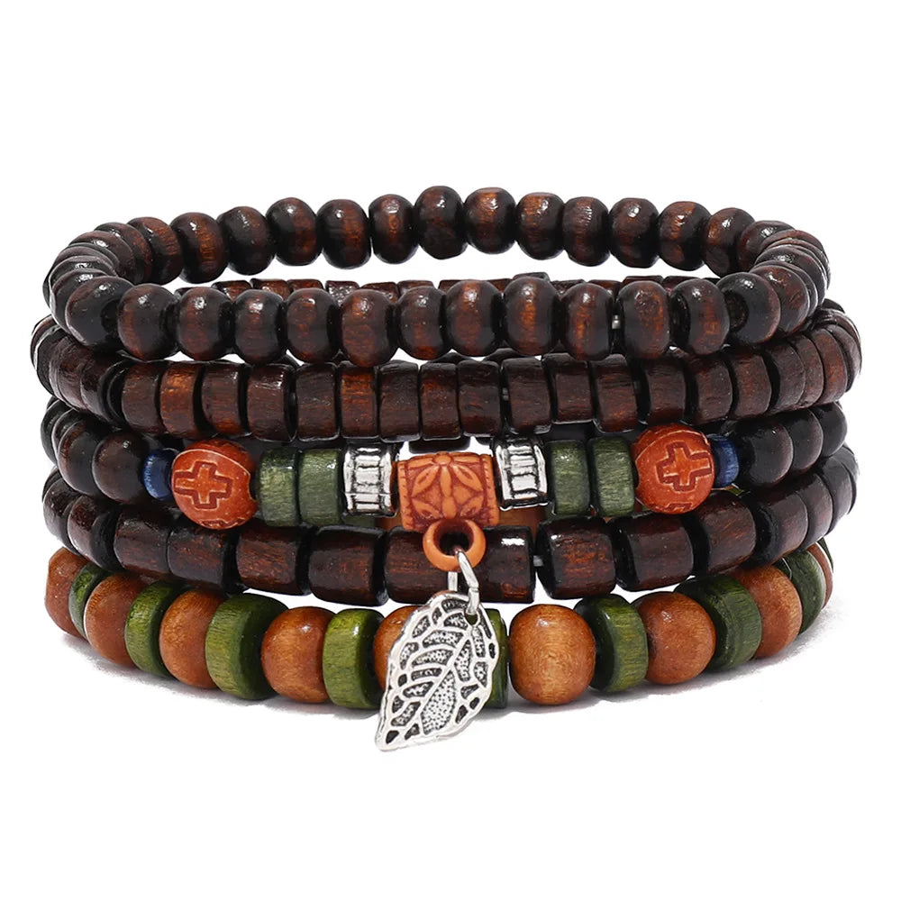 Ethnic Wood Bead Cactus Charms Bracelets for Women - Smarsty