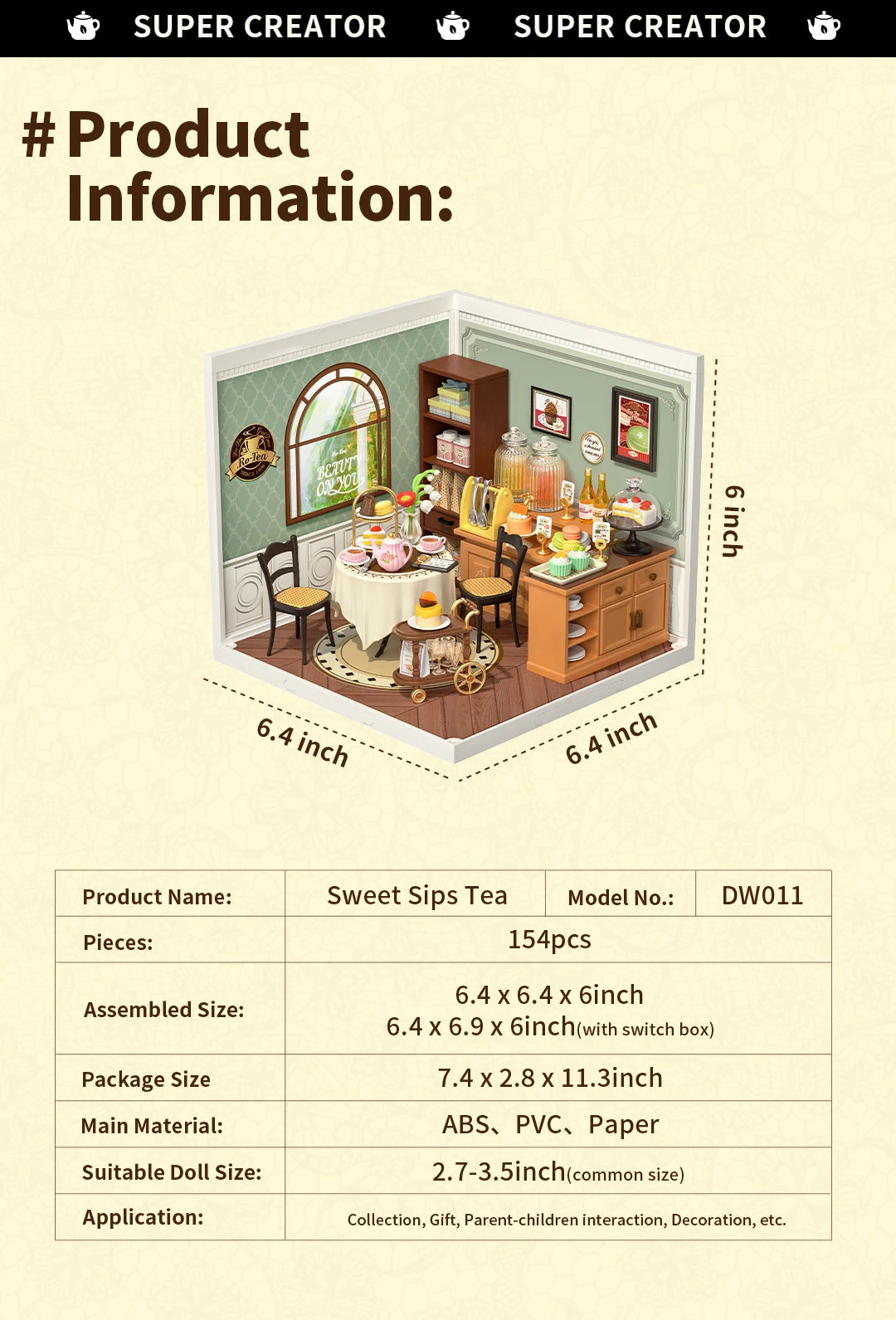 Robotime Rolife Super Creator Series Plastic Dollhouse Building Blocks for Kids Yum Burgers Leisurely Cheers Bar Sweet Sips Tea