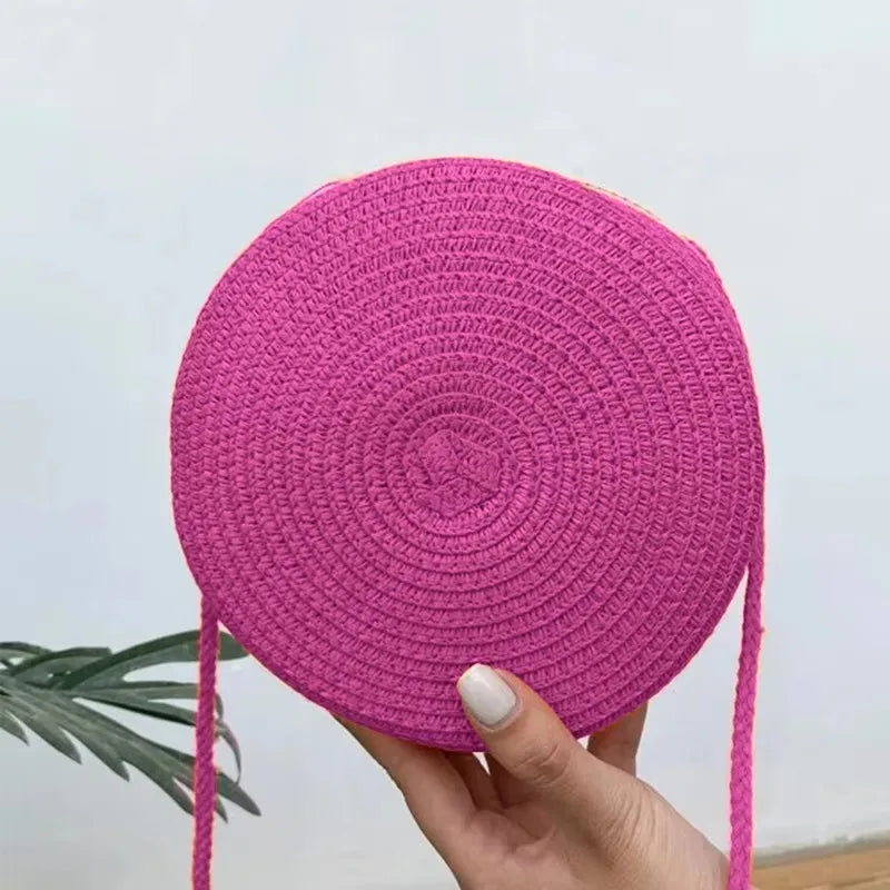 Round Straw Bag For Women Woven Handmade Shoulder Bag - Smarsty