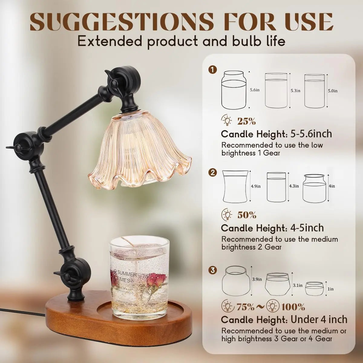 Candle Warmer Lamp,Adjustable Height, Timer,Dimmable,Home Decor, Birthday Gifts,Wax Melts Warmer for Jar Candles with 2 Bulbs