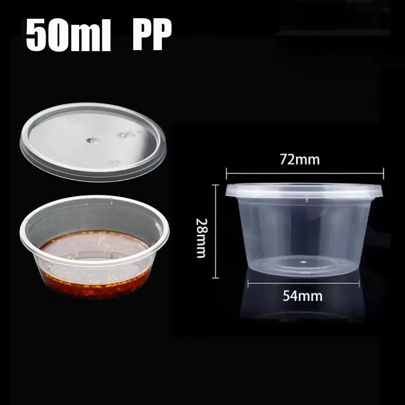 50/100pcs 2oz Portion Cups With Lids Disposable Plastic Sauce Container Box Salad Dressing Seasoning Mini Kitchen Organizer