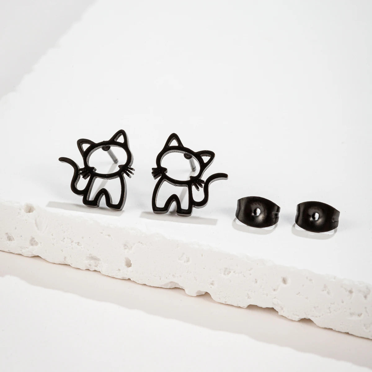 Stainless Steel Cat Stud Earrings Cute Hypoallergenic Gift - Smarsty