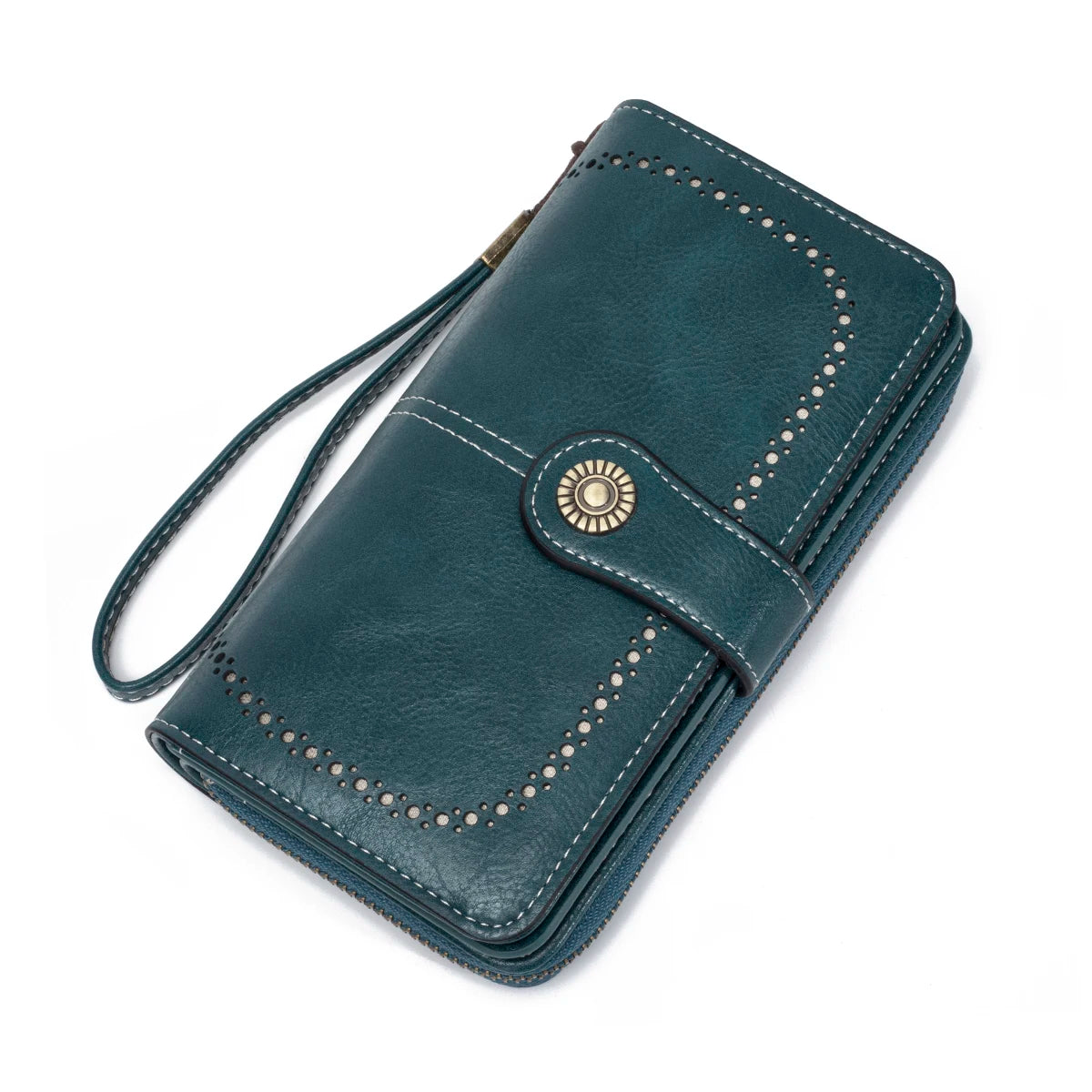 Rfid Anti-Theft Wallet for Men and Women, European and American Retro Leather Long Wallet Clutch, Oil Wax Leather Cut Out Multi-Card Slot Wallet, Large Capacity Zipper 70% off Clutch Bag, Card Holder Coin Purse Hand Bag - Smarsty