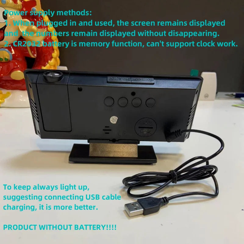 Intelligent Projection Alarm Clock with Large Screen - Smarsty