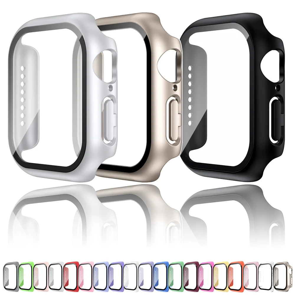 Tempered Glass+Case For Apple Watch 38mm 40mm 41mm 42mm 44mm 45mm 46mm Screen Protector Protective Cover iWatch 10 8 7 9 6 SE 5 - Smarsty