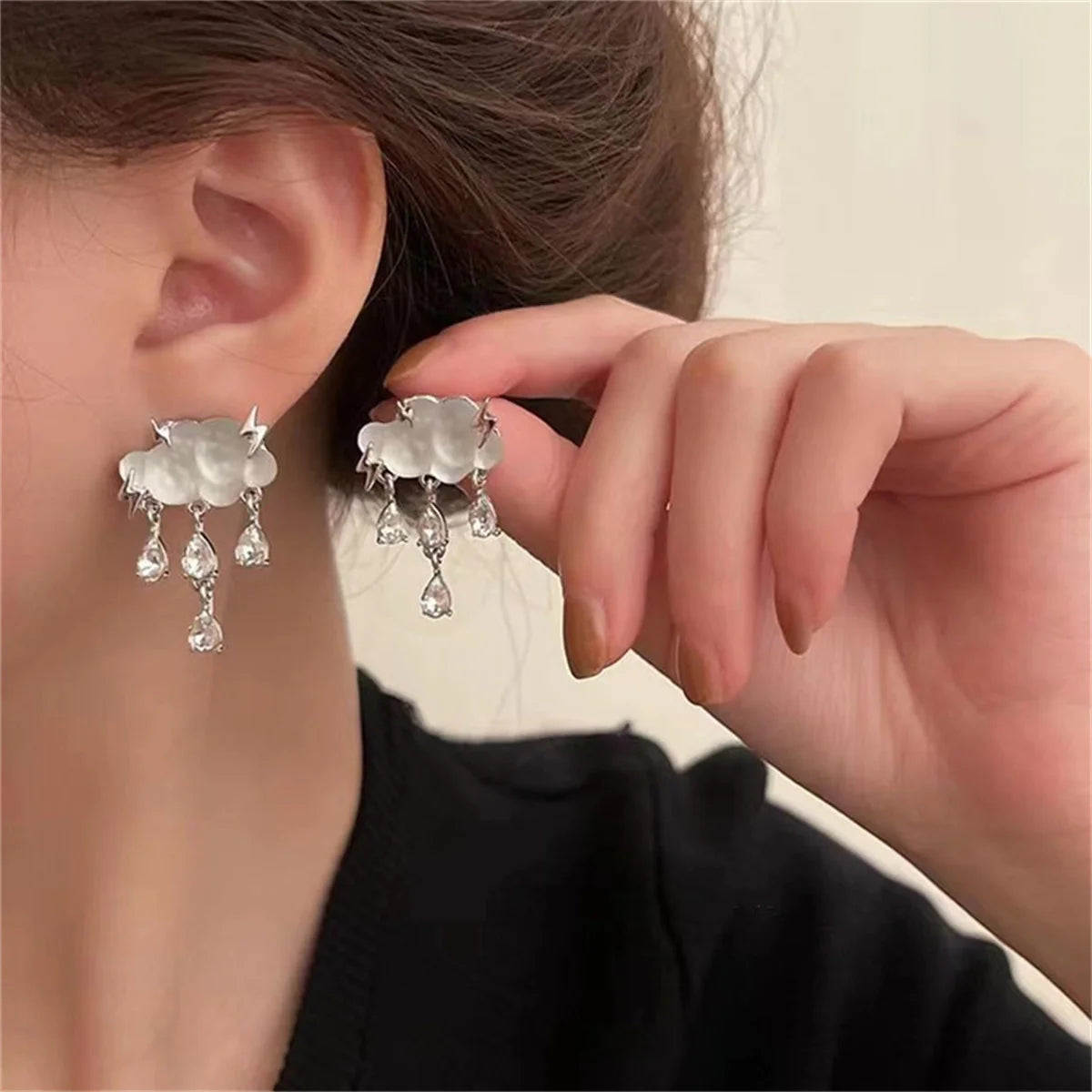 Korean Moon Butterfly Crystal Drop Earrings for Party Women - Smarsty