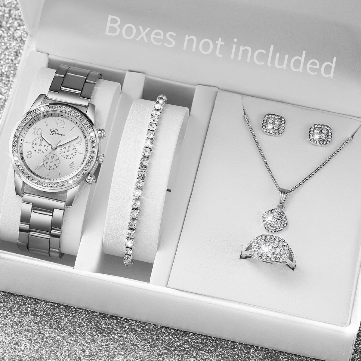 6PCS Women's Rhinestone Quartz Watch Jewelry Set - Smarsty