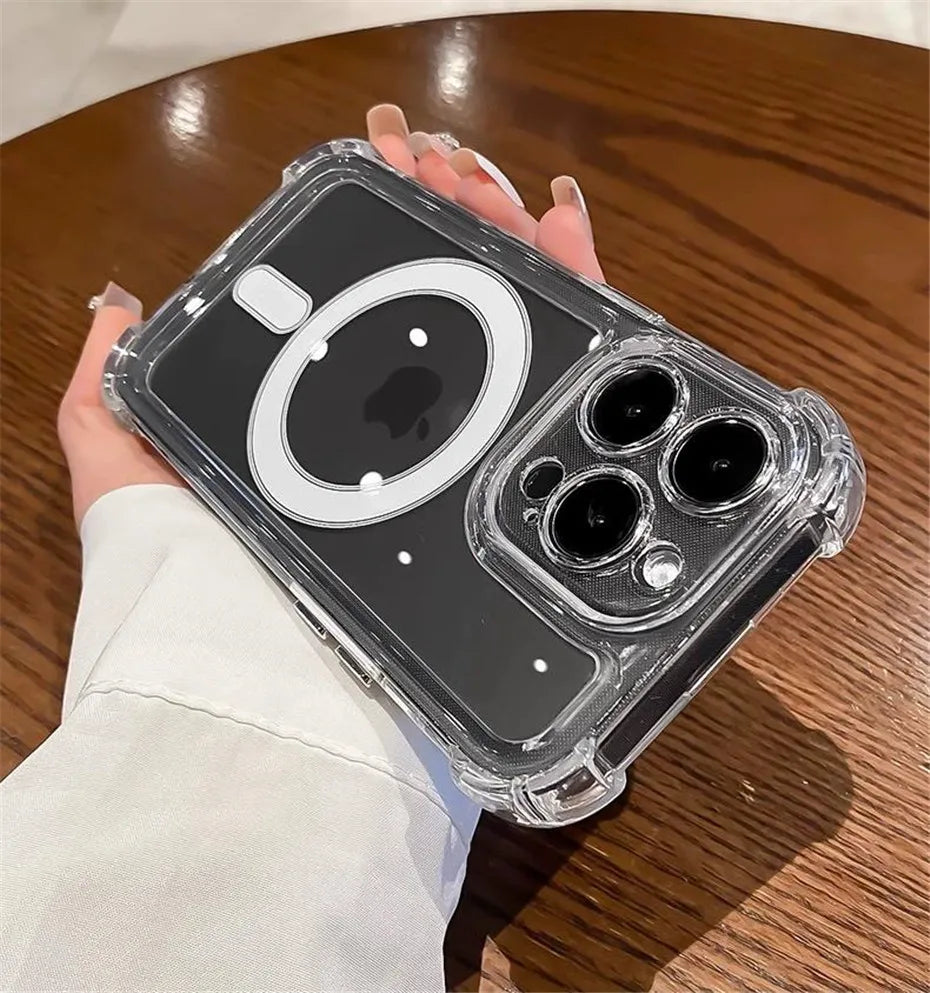 Luxury Wireless Charge Magsafe Transparent Case For iPhone 15 16 14 13 17 12 Pro Max Plus Magnetic Shockproof Soft Bumper Cover by Smarsty